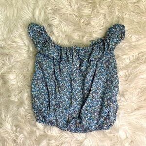 Lucca Couture blue off‎ shoulder ditsy floral Top Small